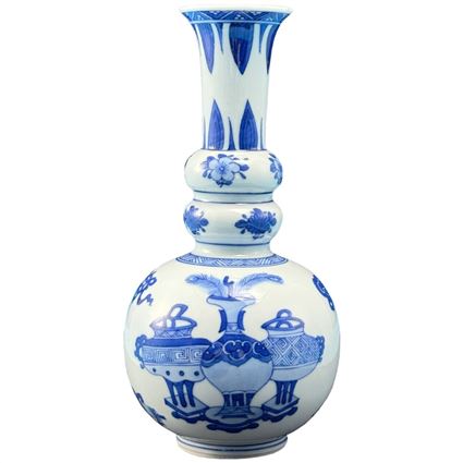 Nậm 3 bầu vẽ cổ đồ cao 19,5cm